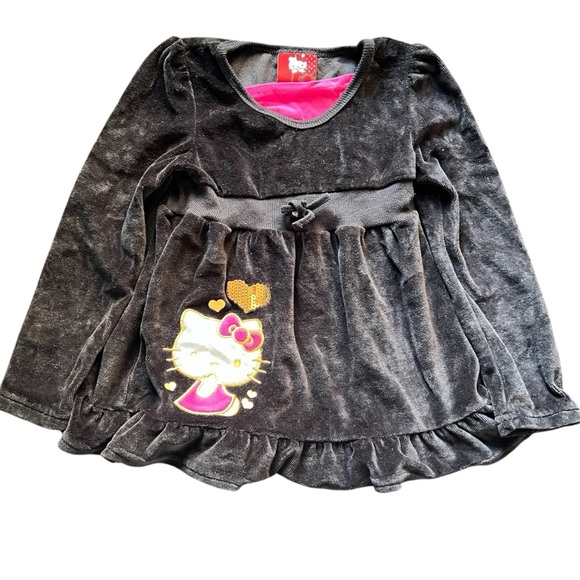 Hello Kitty Other - Hello Kitty Sanrio Velour Dress Black Pink Sequin Girls Size 5 Y2K Inspired